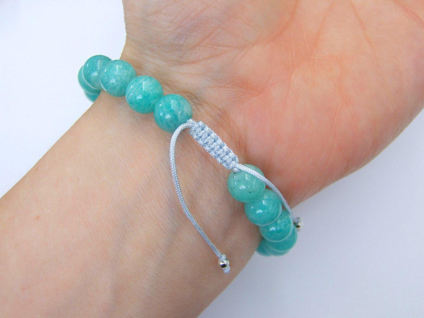 Mozambique Amazonite Sterling Silver Feather Natural Gemstone Bracelet 6-9'' Macrame Michael's UK Jewellery