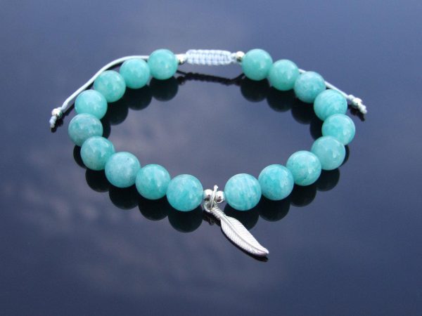 Mozambique Amazonite Sterling Silver Feather Natural Gemstone Bracelet 6-9'' Macrame Michael's UK Jewellery