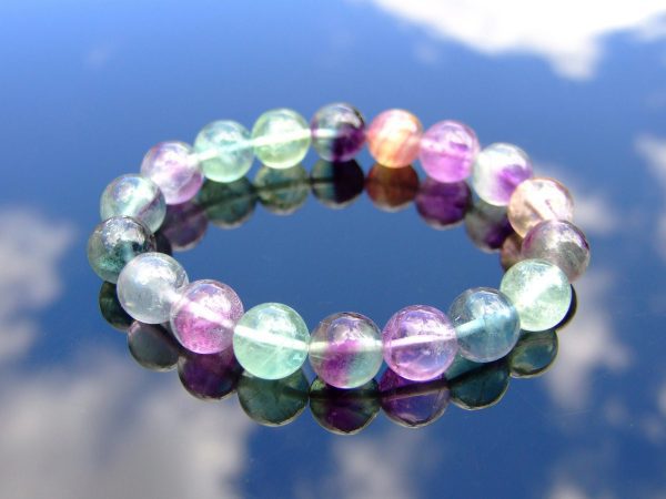 Multi Fluorite Gemstone Bracelet 10mm Natural Beads 6-9'' Elasticated Michael's UK Jewellery beads mouse mine to mind