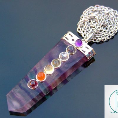 Multi Fluorite 7 Chakra Natural Gemstone Pendant Necklace 50cm Michael's UK Jewellery
