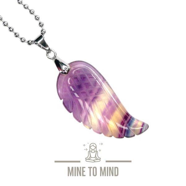 Multi Fluorite Angel Wing Necklace Natural Gemstone Pendant mine to mind