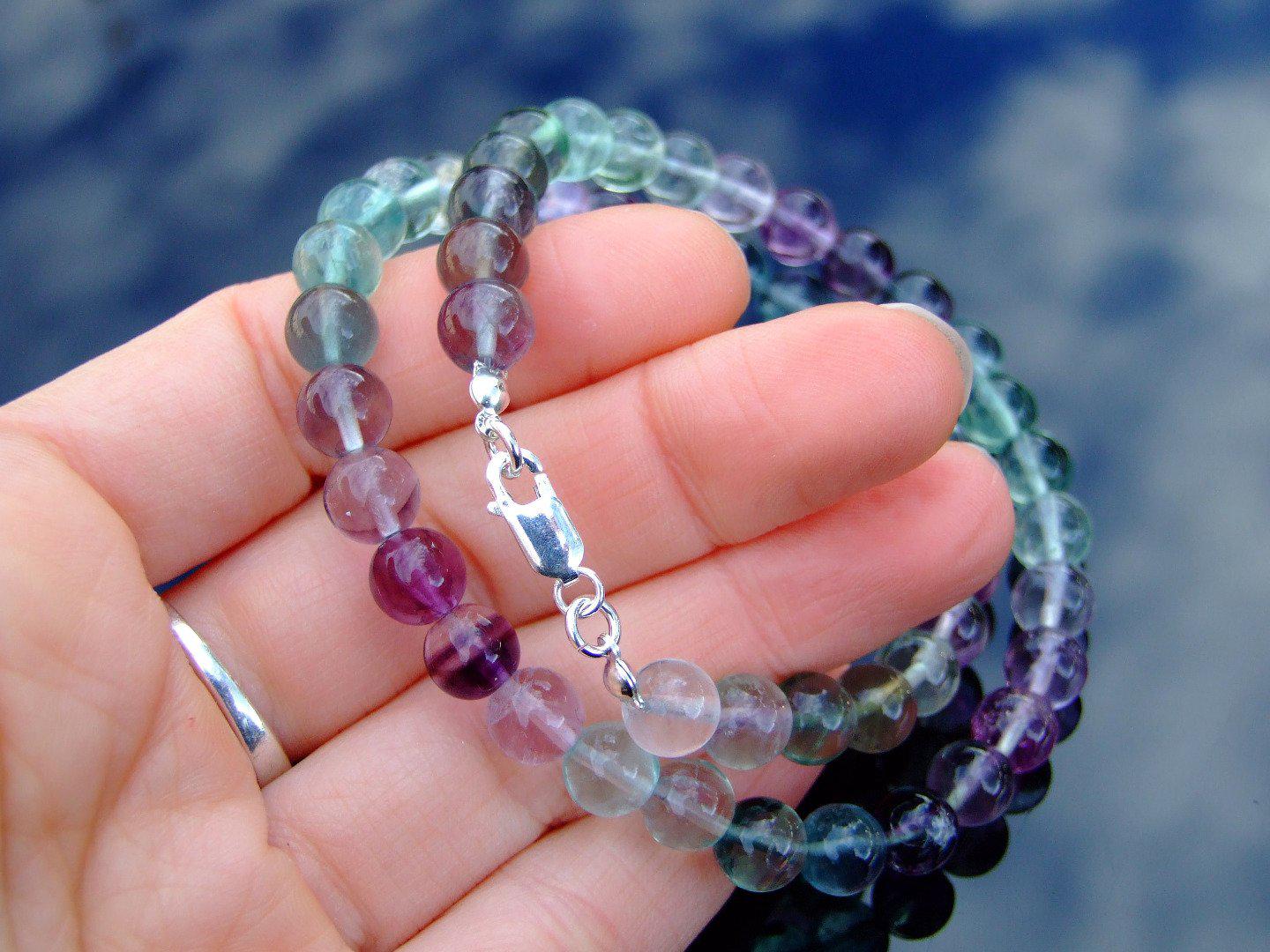 Multi Fluorite Natural Gemstone Necklace 8mm Beaded 16-30inch Michael's UK Jewellery