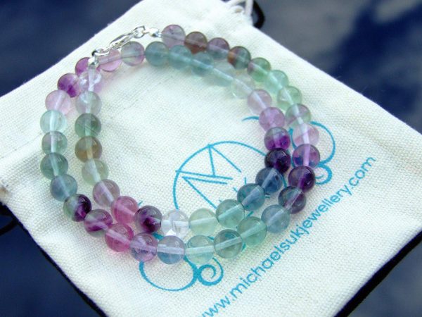 Multi Fluorite Natural Gemstone Necklace 8mm Beaded 16-30inch Michael's UK Jewellery