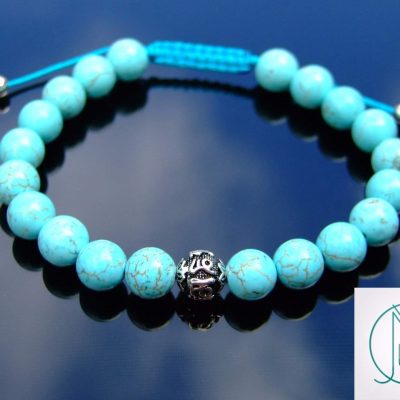 Natural Turquoise Om Sterling Silver Gemstone Bracelet 6-9'' Macrame Michael's UK Jewellery