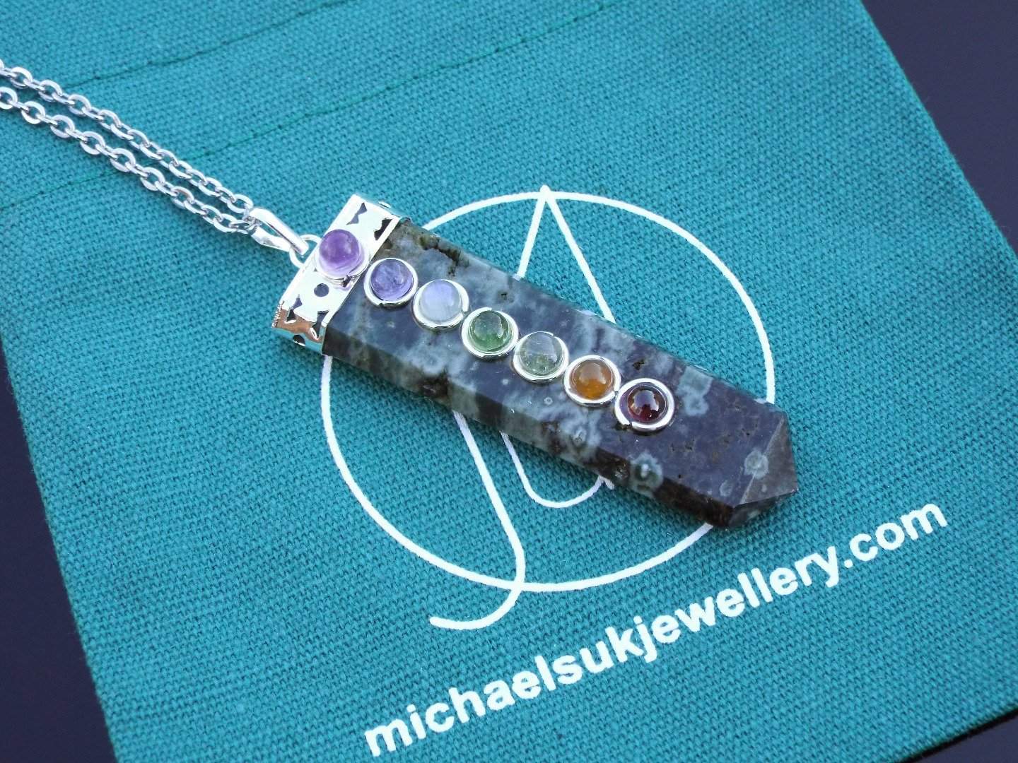 Ocean Jasper 7 Chakra Natural Gemstone Pendant Necklace 50cm Michael's UK Jewellery