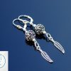 Om Mani Padme Hum with Feather Solid 925 Sterling Silver Earrings Michael's UK Jewellery
