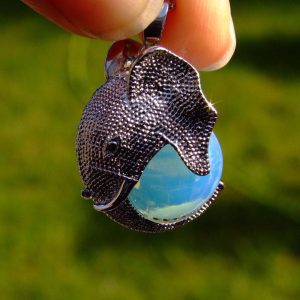 Opalite Elephant Head Manmade Natural Gemstone Pendant Necklace 50cm Michael's UK Jewellery