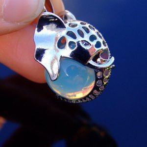 Opalite Elephant Head Manmade Natural Gemstone Pendant Necklace 50cm Michael's UK Jewellery