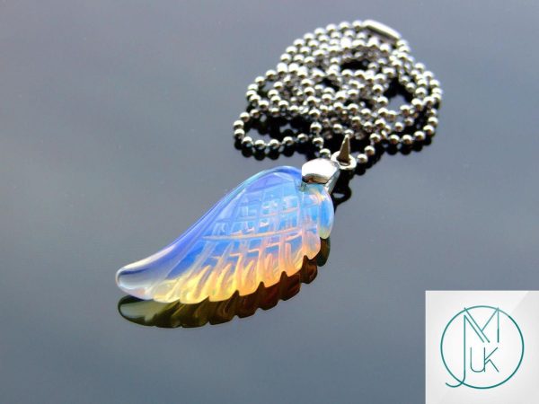 Opalite Manmade Gemstone Angel Wing Pendant Necklace Michael's UK Jewellery