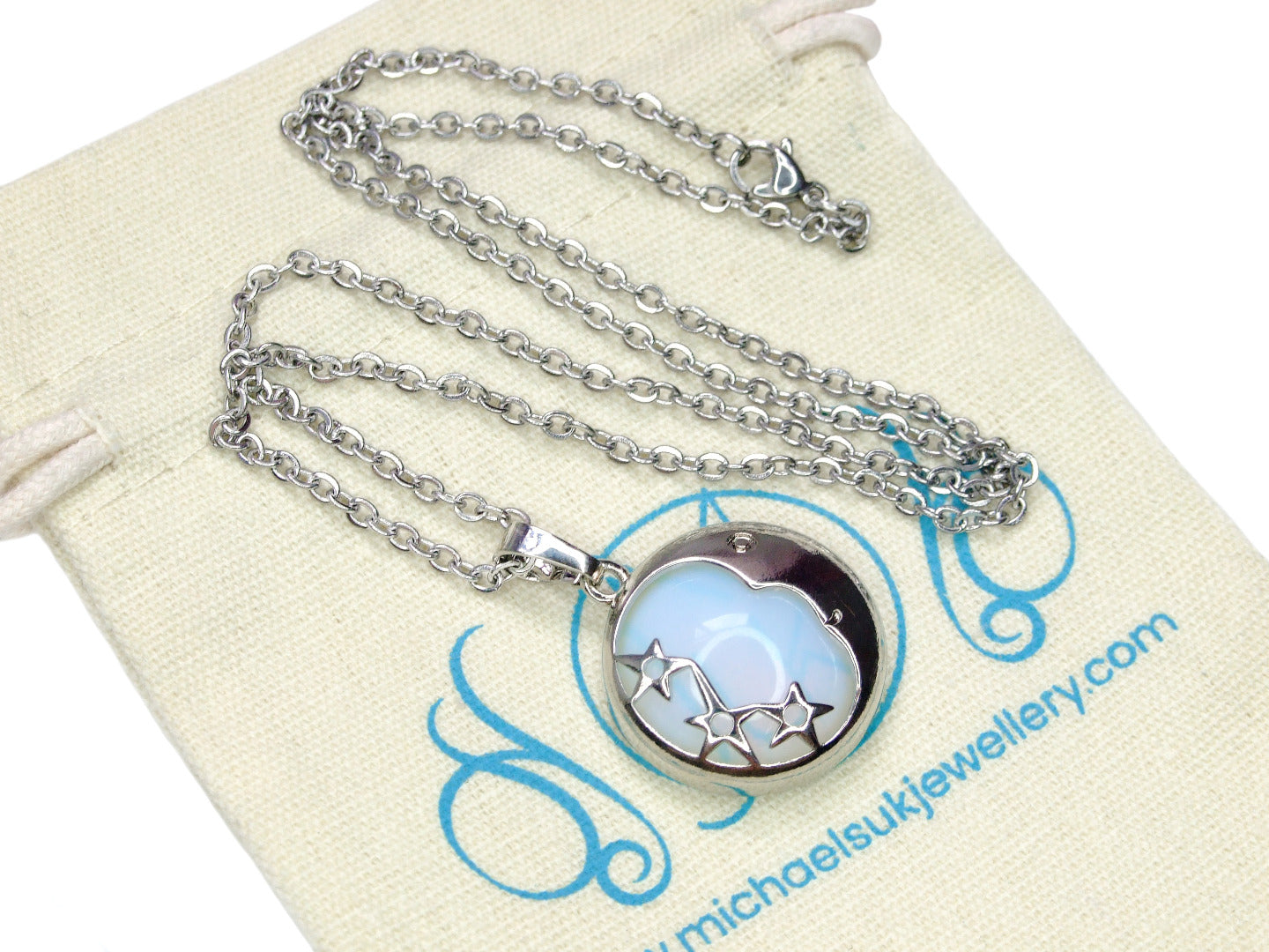 Opalite Moon Manmade Gemstone Pendant Necklace 50cm Michael's UK Jewellery