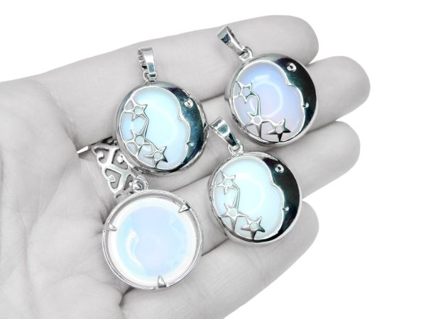 Opalite Moon Manmade Gemstone Pendant Necklace 50cm Michael's UK Jewellery