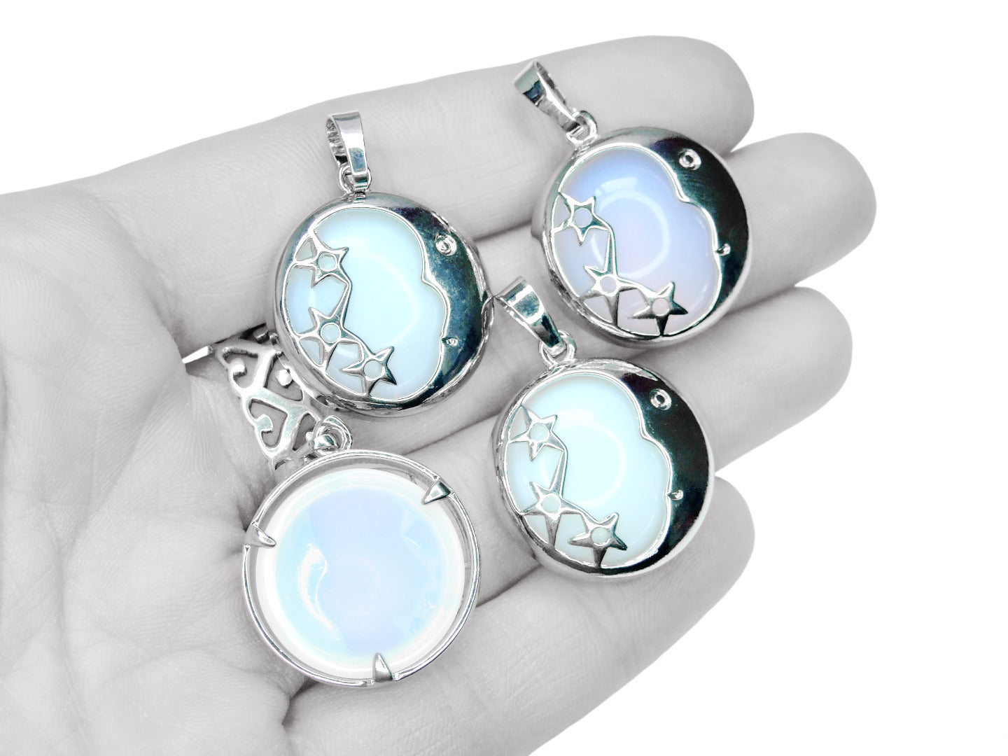 Opalite Moon Manmade Gemstone Pendant Necklace 50cm Michael's UK Jewellery