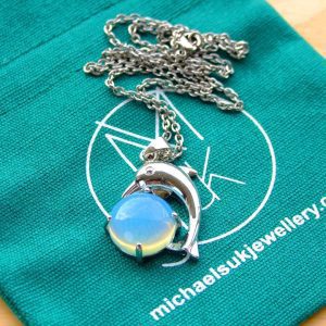 Opalite Necklace Dolphin Pendant Manmade Gemstone With Pouch Michael's UK Jewellery