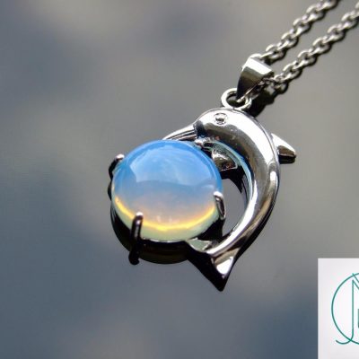 Opalite Necklace Dolphin Pendant Manmade Gemstone With Pouch Michael's UK Jewellery