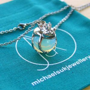 Opalite Necklace Frog Pendant Manmade Gemstone With Pouch Michael's UK Jewellery