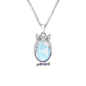 Opalite Necklace Owl Pendant Manmade Gemstone With Pouch Michael's UK Jewellery