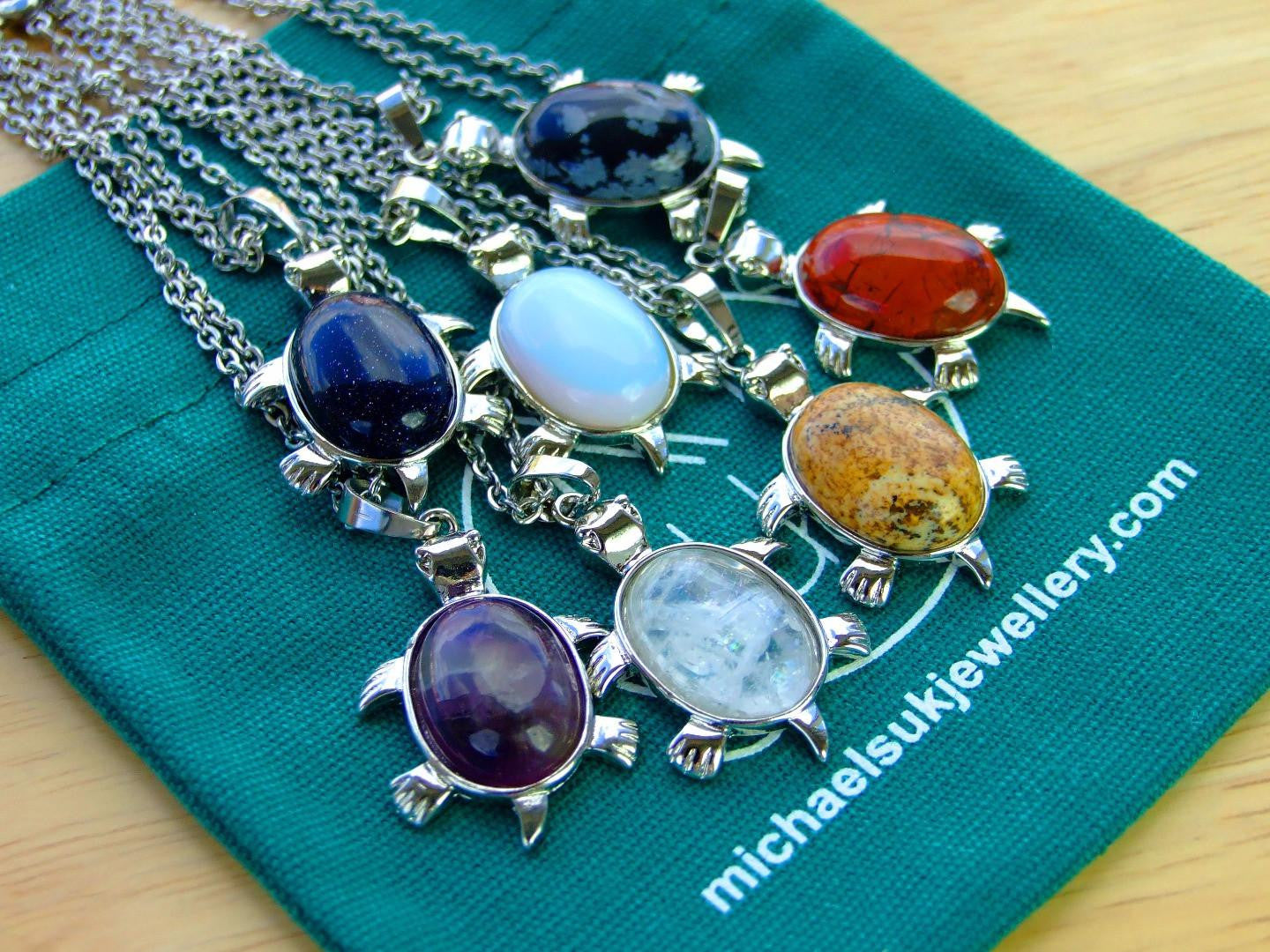 Opalite Necklace Turtle Pendant Manmade Gemstone With Pouch Michael's UK Jewellery