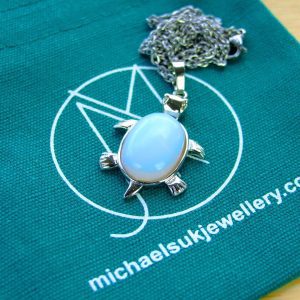 Opalite Necklace Turtle Pendant Manmade Gemstone With Pouch Michael's UK Jewellery