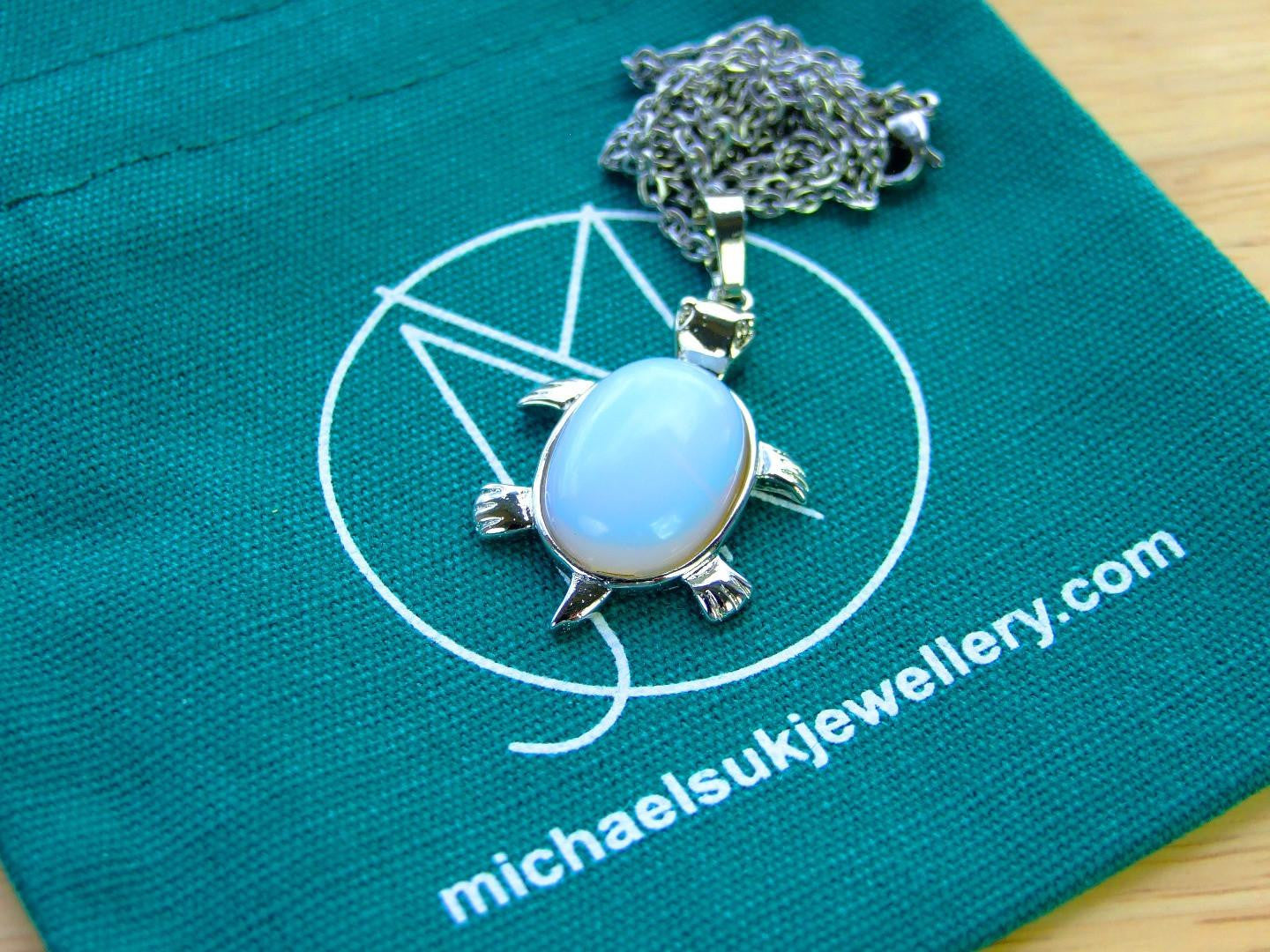 Opalite Necklace Turtle Pendant Manmade Gemstone With Pouch Michael's UK Jewellery
