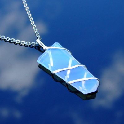 Opalite Wrapped Flat Manmade Gemstone Pendant Necklace 50cm Michael's UK Jewellery