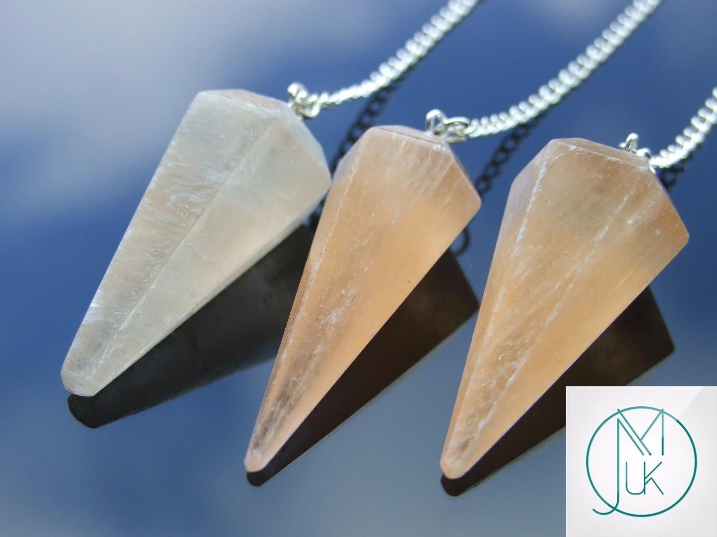 Orange Selenite Pendulum Natural Gemstone for Dowsing Scrying Divination Meditation Michael's UK Jewellery