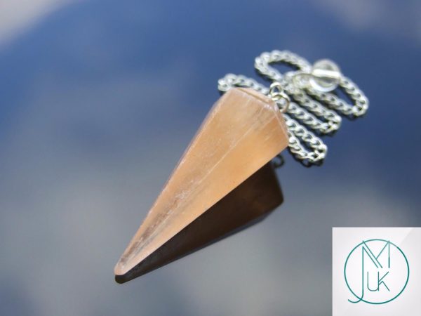 Orange Selenite Pendulum Natural Gemstone for Dowsing Scrying Divination Meditation Michael's UK Jewellery