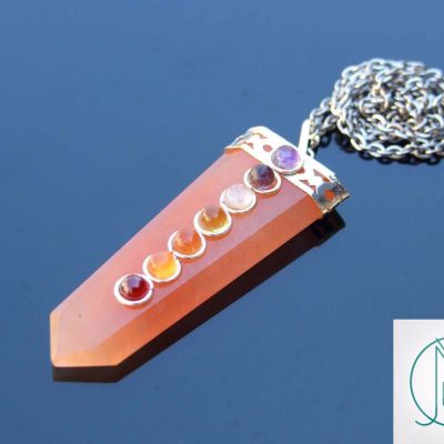 Peach Aventurine 7 Chakra Natural Gemstone Pendant Necklace 50cm Michael's UK Jewellery