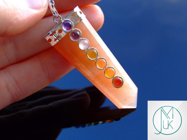 Peach Aventurine 7 Chakra Natural Gemstone Pendant Necklace 50cm Michael's UK Jewellery