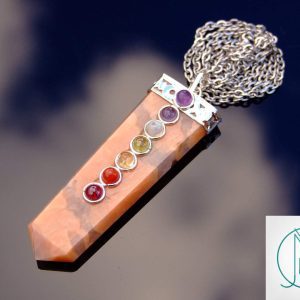 Peach Moonstone 7 Chakra Natural Gemstone Pendant Necklace 50cm Michael's UK Jewellery