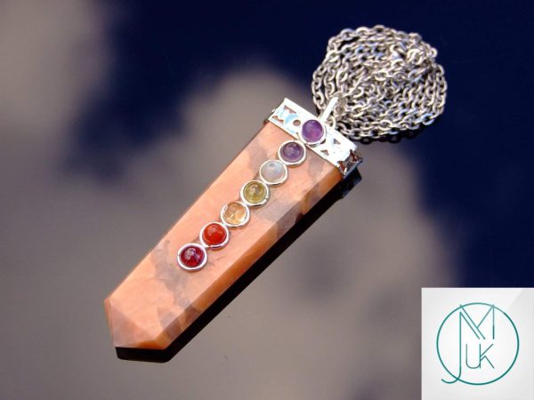 Peach Moonstone 7 Chakra Natural Gemstone Pendant Necklace 50cm Michael's UK Jewellery