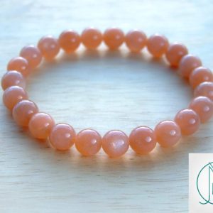 Peach Moonstone Natural Gemstone Bracelet 6-9'' Elasticated Michael's UK Jewellery