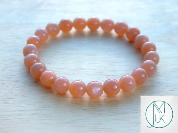 Peach Moonstone Natural Gemstone Bracelet 6-9'' Elasticated Michael's UK Jewellery
