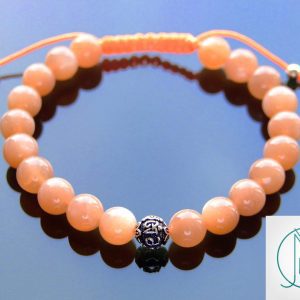 Peach Moonstone Om Sterling Silver Natural Gemstone Bracelet 6-9'' Macrame Michael's UK Jewellery