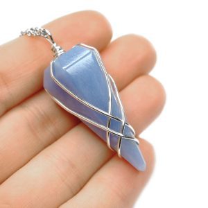 Pendulum Angelite Necklace Natural Gemstone Stainless Steel Chain with Pouch Michael's UK Jewellery