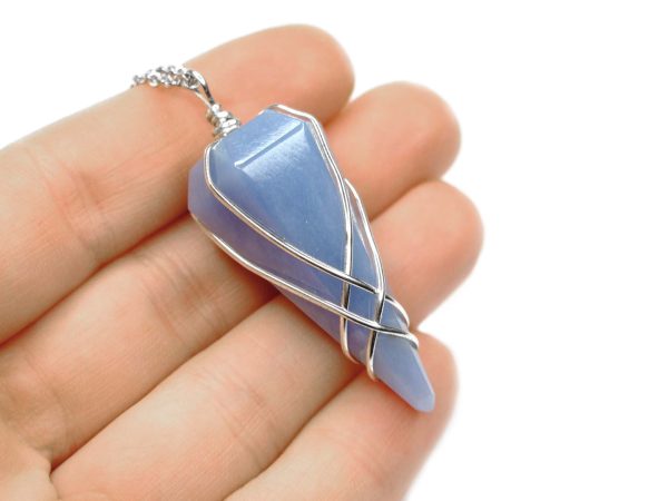 Pendulum Angelite Necklace Natural Gemstone Stainless Steel Chain with Pouch Michael's UK Jewellery