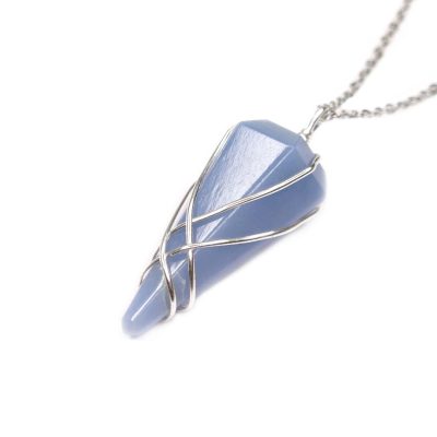 Pendulum Angelite Necklace Natural Gemstone Stainless Steel Chain with Pouch Michael's UK Jewellery