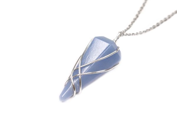 Pendulum Angelite Necklace Natural Gemstone Stainless Steel Chain with Pouch Michael's UK Jewellery