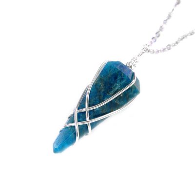 Pendulum Apatite Necklace Natural Gemstone Stainless Steel Chain with Pouch Michael's UK Jewellery
