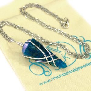 Pendulum Apatite Necklace Natural Gemstone Stainless Steel Chain with Pouch Michael's UK Jewellery