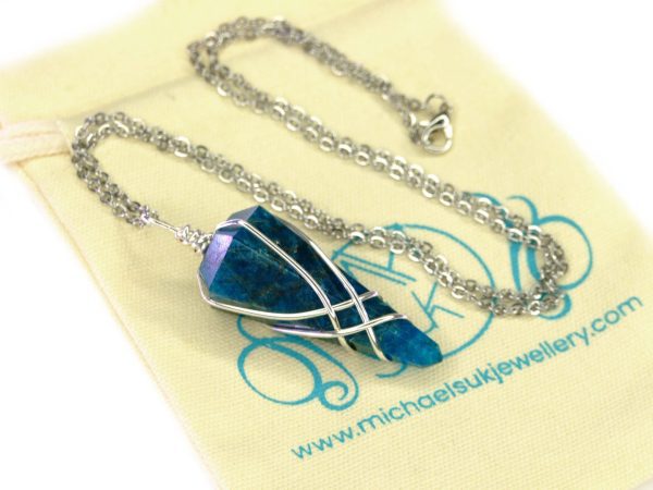 Pendulum Apatite Necklace Natural Gemstone Stainless Steel Chain with Pouch Michael's UK Jewellery