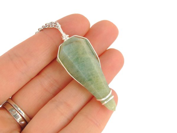 Pendulum Aquamarine Necklace Natural Gemstone Stainless Steel Chain with Pouch Michael's UK Jewellery