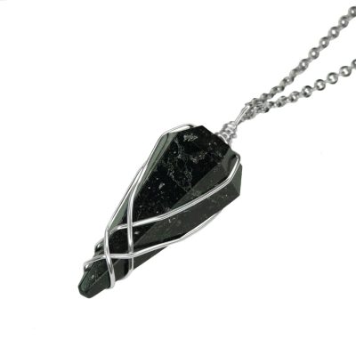 Pendulum Black Tourmaline Necklace Natural Gemstone Stainless Steel Chain with Pouch Michael's UK Jewellery
