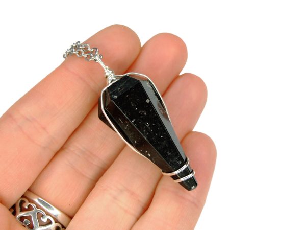 Pendulum Black Tourmaline Necklace Natural Gemstone Stainless Steel Chain with Pouch Michael's UK Jewellery