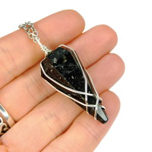 Pendulum Black Tourmaline Necklace Natural Gemstone Stainless Steel Chain with Pouch Michael's UK Jewellery