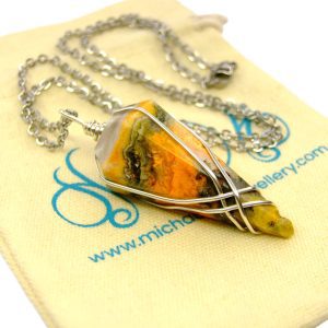 Pendulum Bumble Bee Jasper Necklace Natural Gemstone Stainless Steel Chain with Pouch Michael's UK Jewellery