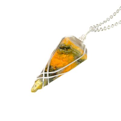 Pendulum Bumble Bee Jasper Necklace Natural Gemstone Stainless Steel Chain with Pouch Michael's UK Jewellery
