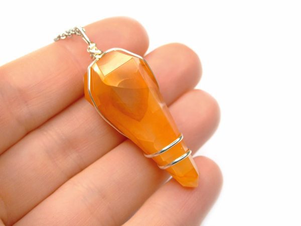 Pendulum Carnelian Necklace Natural Gemstone Stainless Steel Chain with Pouch Michael's UK Jewellery