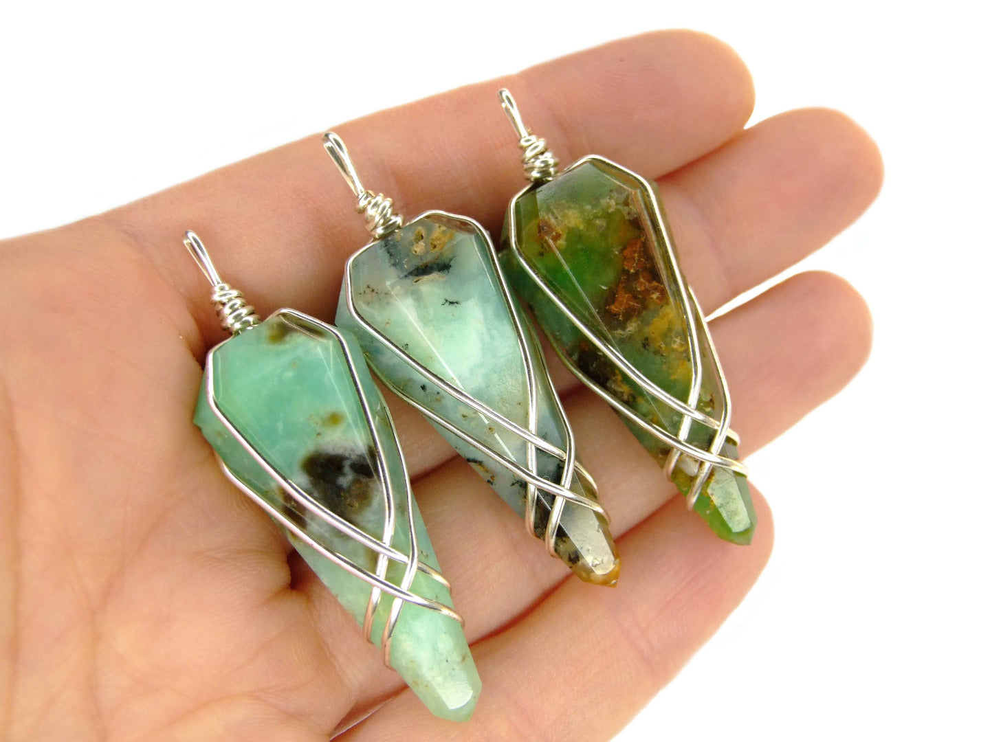 Pendulum Chrysoprase Necklace Natural Gemstone Stainless Steel Chain with Pouch Michael's UK Jewellery