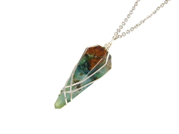 Pendulum Chrysoprase Necklace Natural Gemstone Stainless Steel Chain with Pouch Michael's UK Jewellery