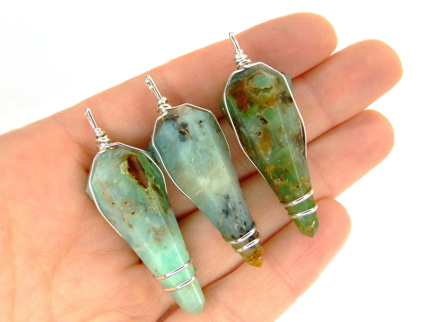 Pendulum Chrysoprase Necklace Natural Gemstone Stainless Steel Chain with Pouch Michael's UK Jewellery